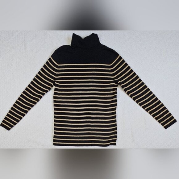 Lauren Ralph Lauren Black &amp; Gold Metallic Stripe Ribbed Turtleneck Sweater - Picture 3 of 9